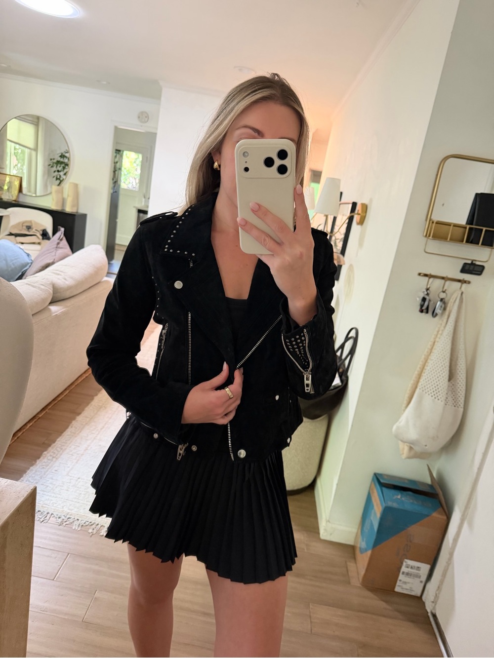 Blank NYC Black Suede Silver Studded Moto Jacket (Small)
